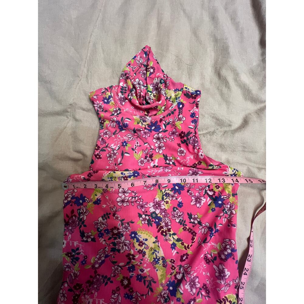AFRM Poste Bright Pink Floral Mesh Turtleneck Sleeveless Midi Dress Size S - Picture 5 of 7